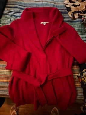 CAbi Red Shawl-Collar Wool Blend Cardigan